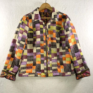 Womens Reversible Quilted Jacket Sz S/M Boho Eclectic Colorful‎ Arsty Office